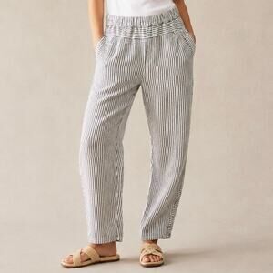 HEI HEI by Anthropologie | Striped Linen Pull-On Pants Black‎ White | Small
